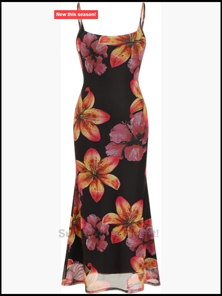 Women's Floral Maxi Dress Spaghetti Strap Bodycon Mesh Beach Vacation Date Night